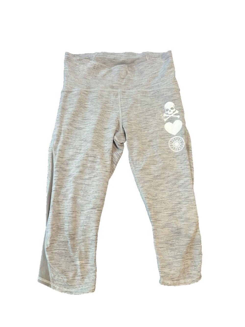 Lululemon SoulCycle Gray Space Dye Crop Womens Leggings 8 Skull Heart Yoga Capri